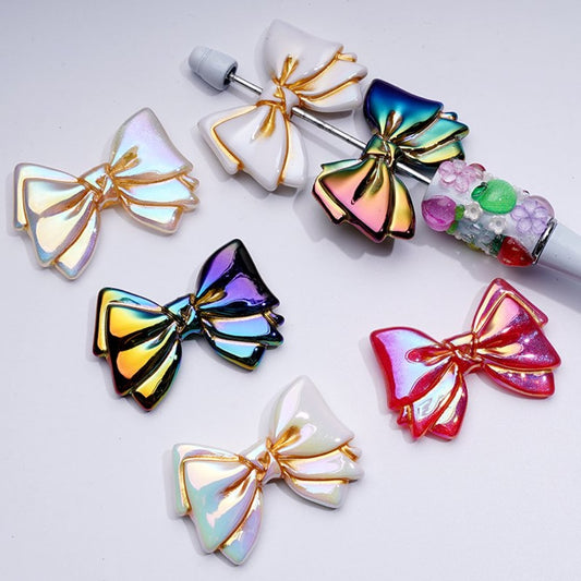UV Coating Dazzling Color Bowknots Acrylic Beads, Around 43*40*7MM