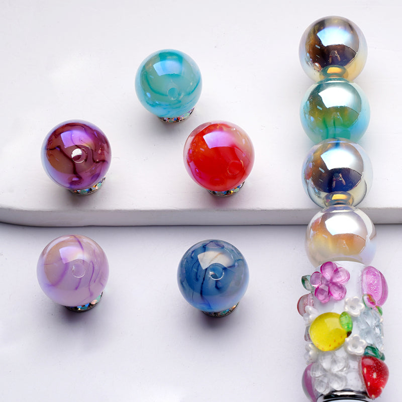 UVコーティングアクリルビーズ、ゴールドグリッター流砂、ランダムミックス、16MM