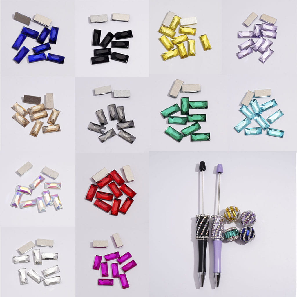 DIY Mini Rectangle Rhinestones Charms for Jewelry Accessories Rhinestones Adding, 3*7MM Multi-Color
