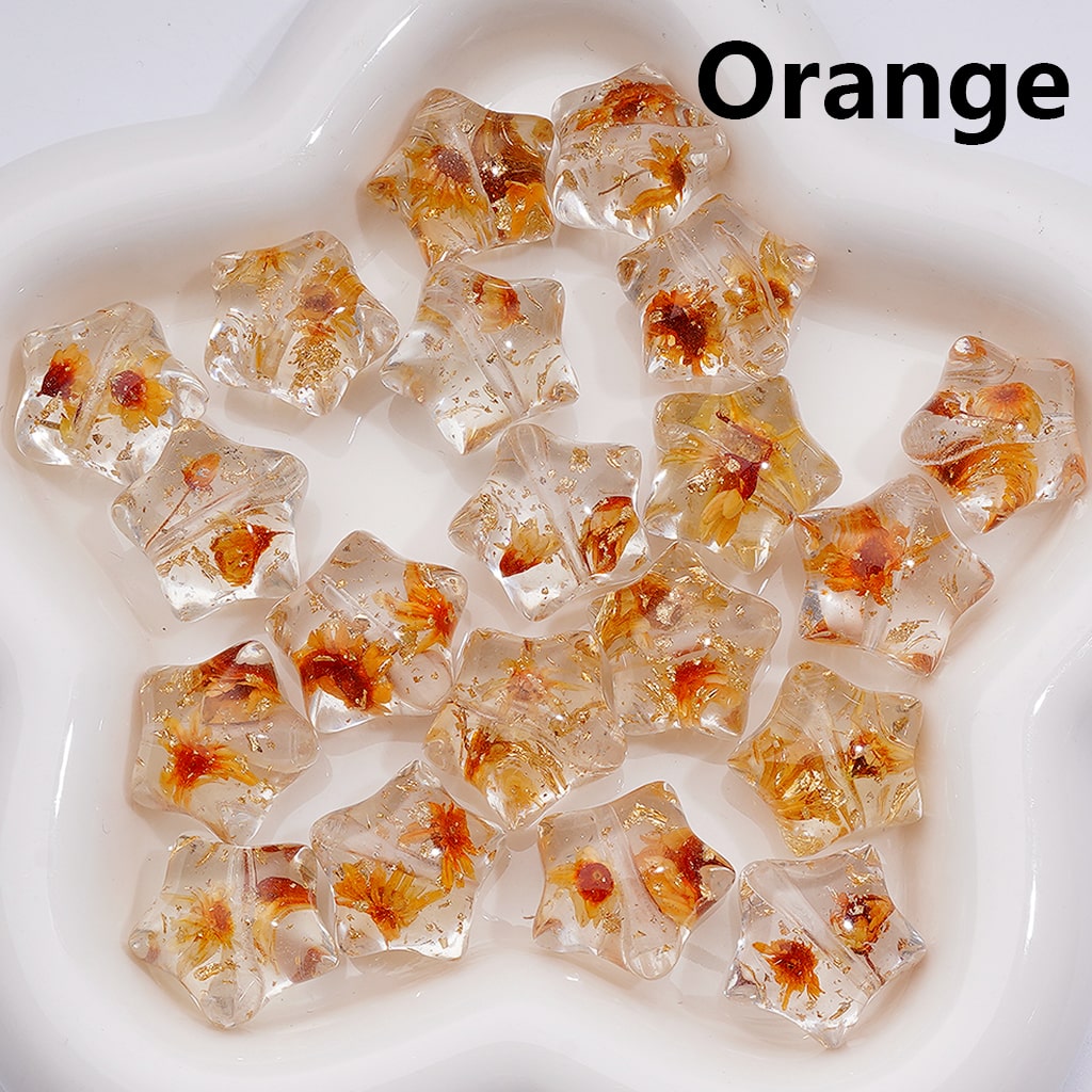Multi-Color Dried Flowers Gold Foil Paper Inside Clear Star Acrylic Beads, 18MM (Single Color is available for 200pcs(Whole bag))