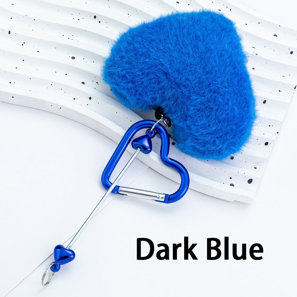 DIY Beadable Metal Heart Shape Keychain with Bar Large Pom Pom Heart , Around 160MM