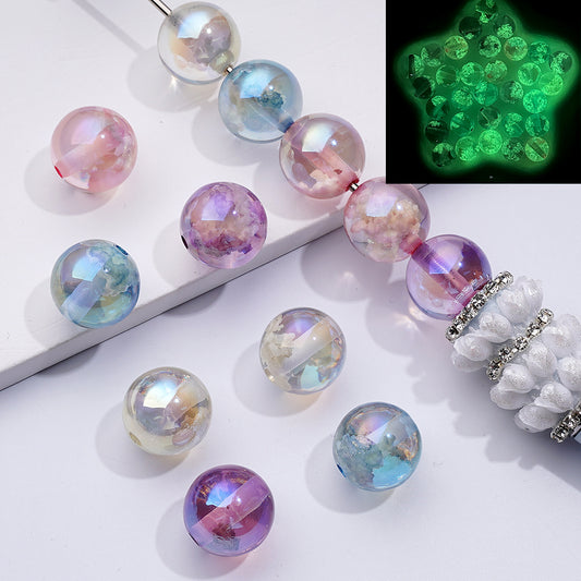 Bling Bling Shiny Clear Pink Purple Blue Clear Round Acrylic Beads Cloud Inside, 16MM