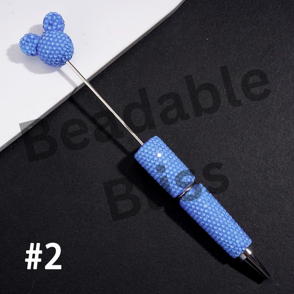 DIY Beadable Clay Pens w Mouse Head Topper, Bling Rhinestones Full Coverage the Entire Pen, Fluorescent Colors (Please Read Description)