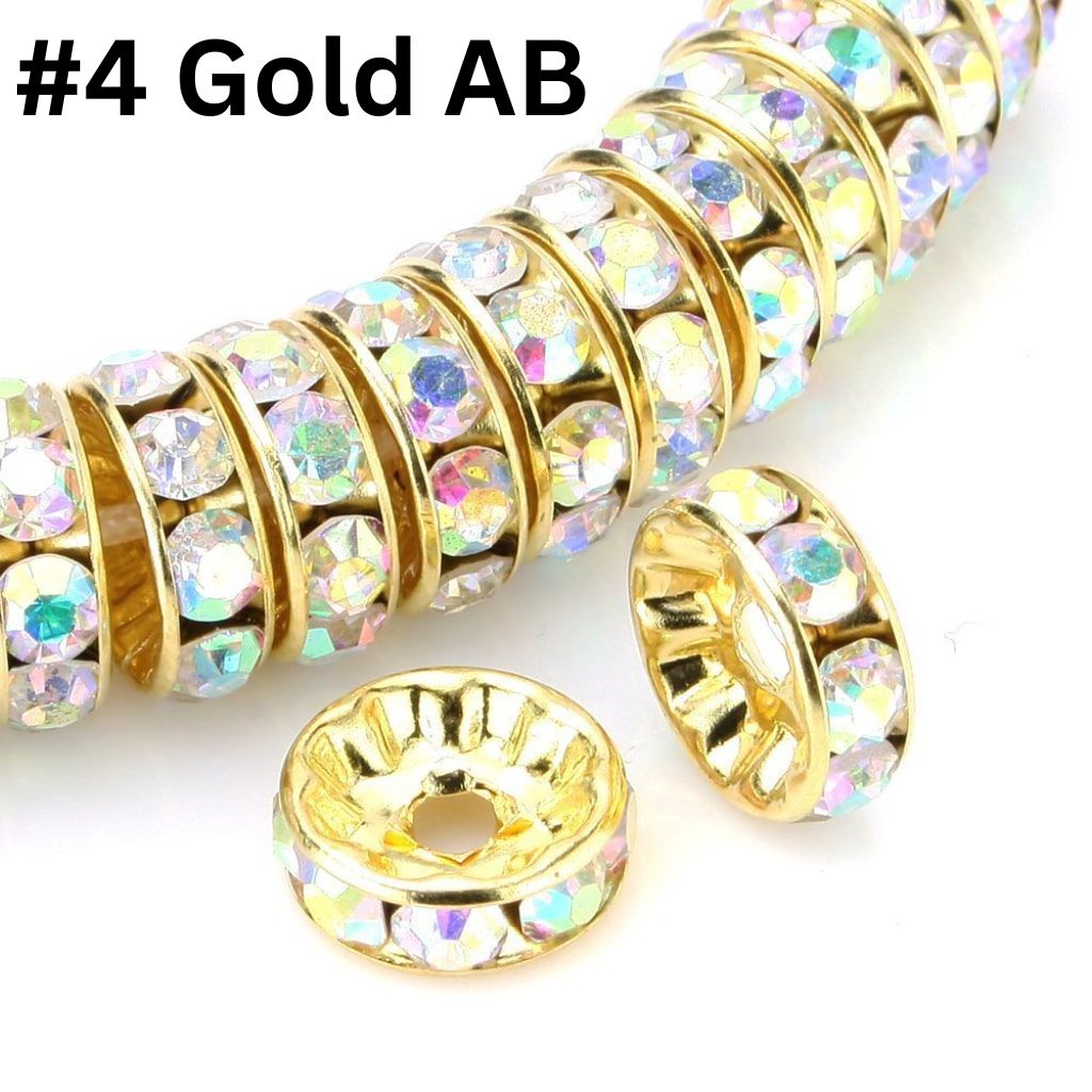 Flat Round Metal Spacers with Rhinestones, Straight, 12 mm