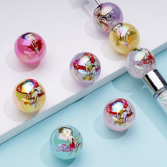 Vivid Betty Boo Cartoon Jelly Color Acrylic Beads, Random Mix, 16MM