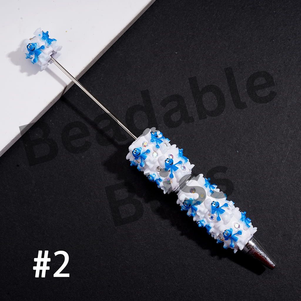 Beadable Clay Pens with Blue Elf Character Series & AB Rhinestones