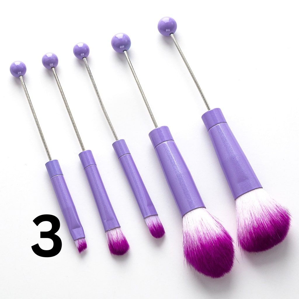 Beadable Makeup Brushes, Beaded Make Up Brush Solid And Ombre Color (1 Set = 5 pieces)