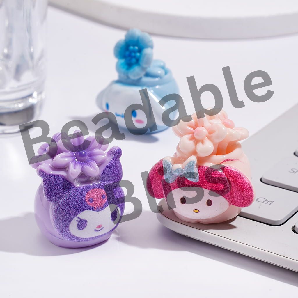 Acrylic Beads with Adorable Character Flower Pot Series, Random Mix