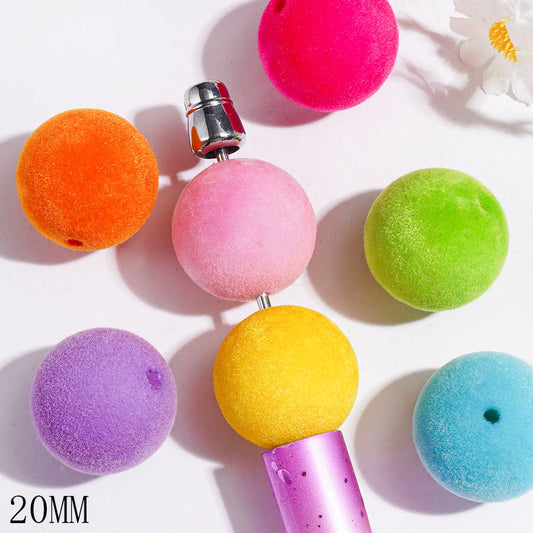 Acrylic Beads Flocked Fluffy Round Shape in Light Color, 20MM Multi-Color Random Mix