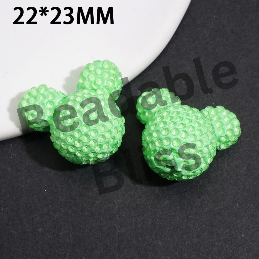 Clay Beads Mouse Head Design w Bling Rhinestones, Fluorescent Colors Around 22*23MM, Multi-Color (Please Read Description)