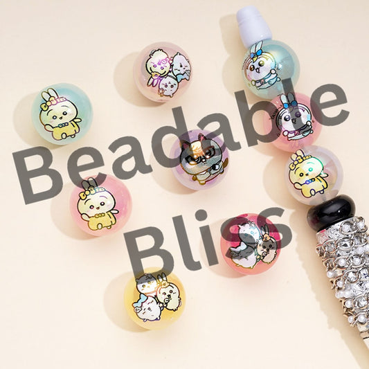 UV Coating Cute Bunny Rabbit Animal Jelly Color Round Acrylic Beads, Random Mix, 16MM
