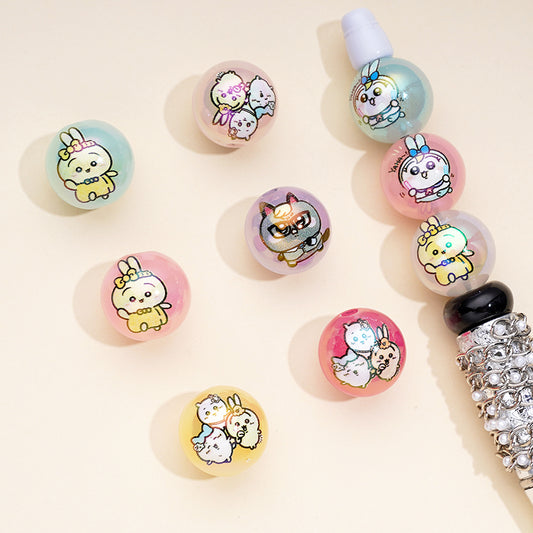 UVコーティング かわいいウサギの動物ゼリーカラーラウンドアクリルビーズ ランダムミックス 16MM