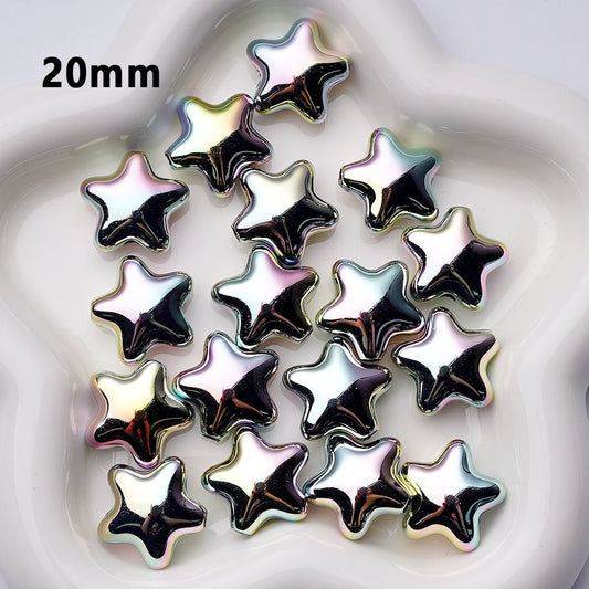 Laser Galaxy Iridescent Holographic Metallic Silver Color Star Acrylic Beads, Around 20MM