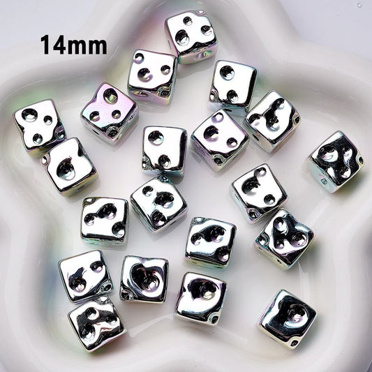 Laser Galaxy Iridescent Holographic Metallic Silver Color Cube Cheese Acrylic Beads, Around 14MM