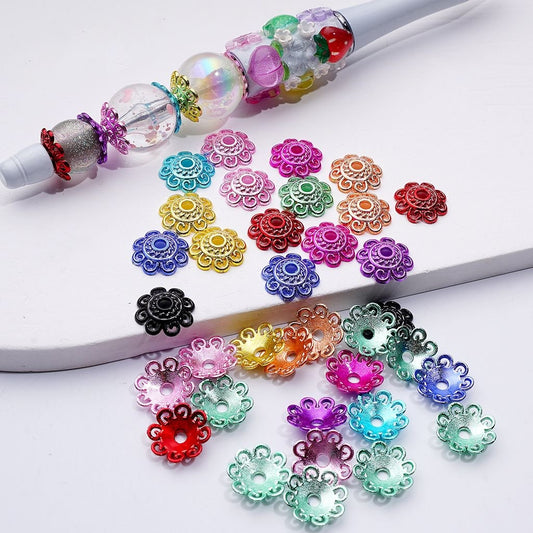 Multi-Color Shiny  Metal Flower Shape Bead Cage Cap, 12MM, Random Mix