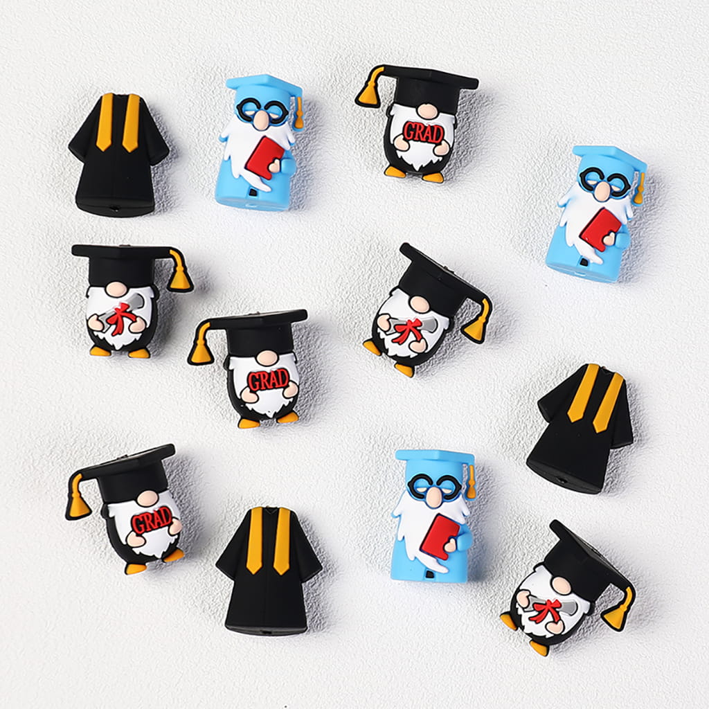 Silicone Focal Beads with 3D Graduation Gnome Design Series