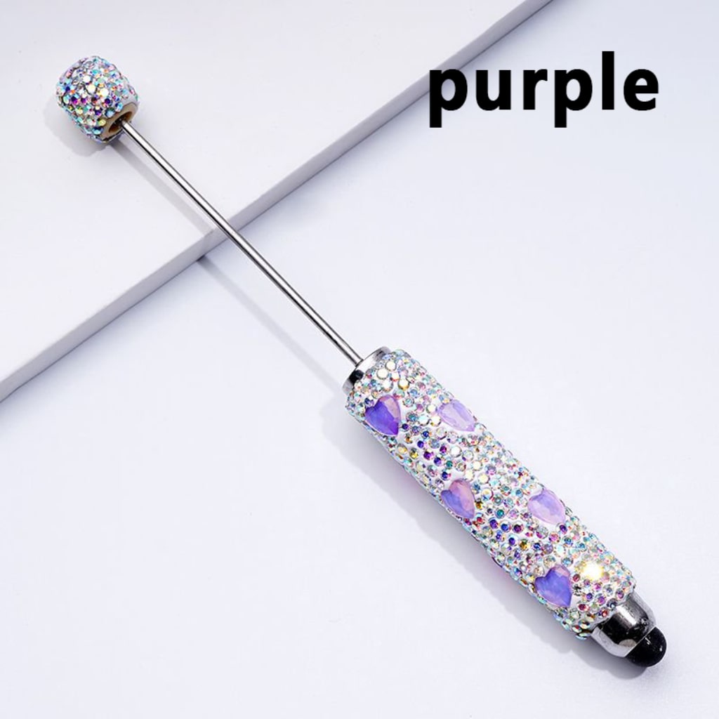 Beadable Clay Stylus Pens with Colorful Heart Rhinestones Mini AB Rhinestones Covered the Entire Pen