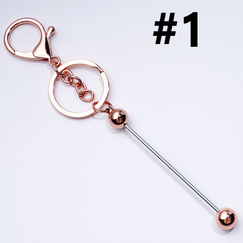 Classic Round Ball Style Beadable Metal Keychain with Bar and Lobster Clasp, Around 152MM Long (The Bottom Ball is Classic Round Ball Style)