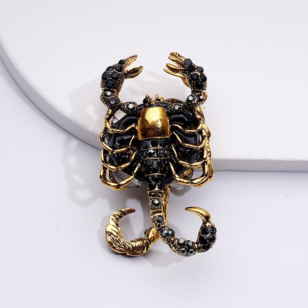 Exquisite Fancy Gold Alloy Scorpion with Shiny Rhinestones Clear Oval Pearls Clay Beads, Around 51*26*18MM