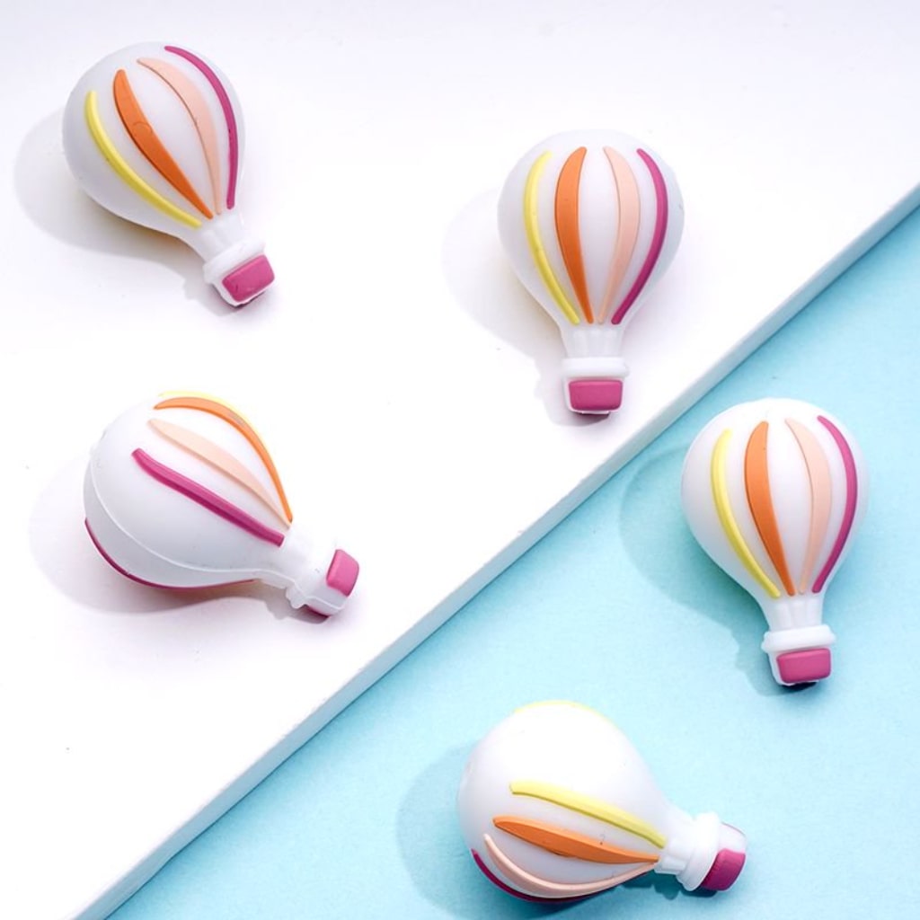 3D Mini Cute Colorful Stripes Hot Air Balloons Silicone Focal Beads