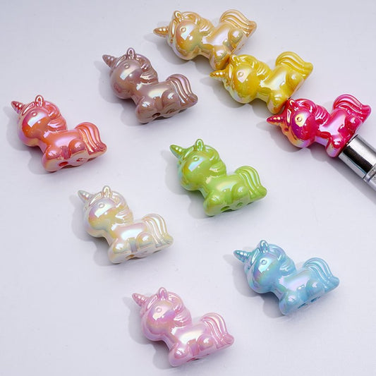 UV Coating Glossy Unicorn Acrylic Beads, Around 26*23MM, Random Mix