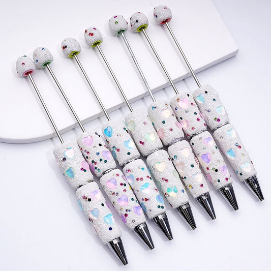 Beadable Jelly Color Hearts Shiny Rhinestones Mini White Snow Balls Clay Pen