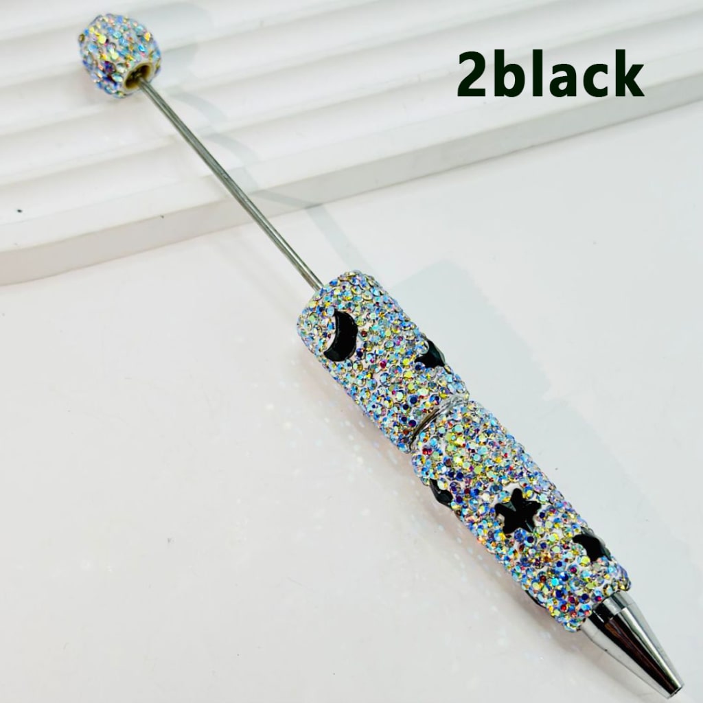 Beadable Clay Pens with AB Color & Colorful Star Moon Rhinestones Covered the Entire Pen