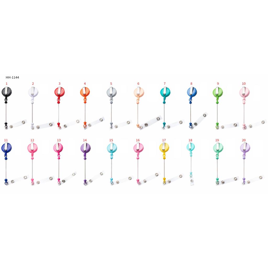 Creative Beaded Retractable Back Badge Holder Reels with Belt Clip & Keychain Bar