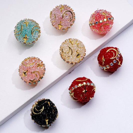 Fancy Gold Alloy AB Rhinestones Chain Crescent Moon Star Sugar Acrylic Beads, Around 16MM, Random Mix