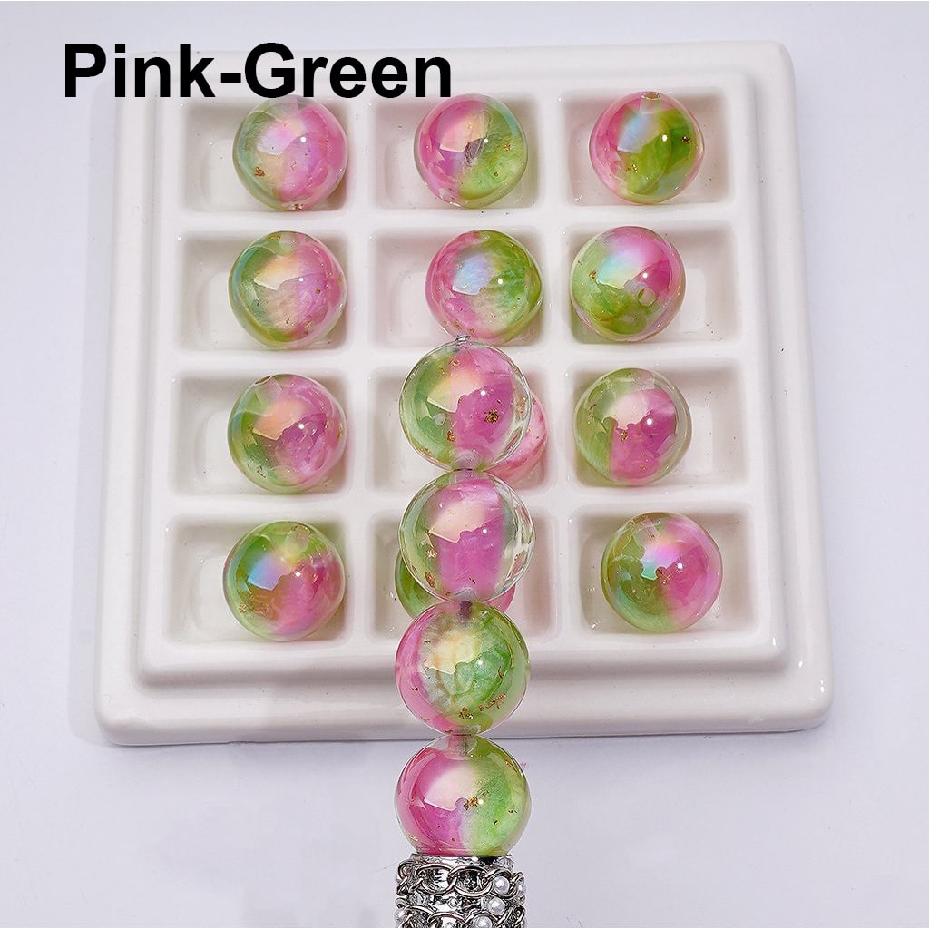 Large Double Color Resin Heart Gold Foil Paper Inside Clear Round Acrylic Beads, 16MM, Random Mix