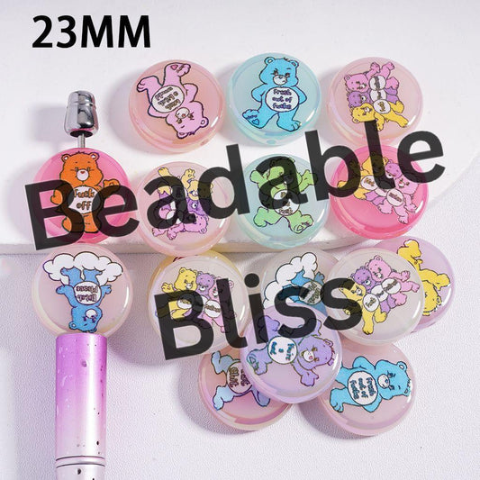 Acrylic Beads UV Coating with Rainbow Bears Series, 23MM, Candy Color, Flat Round Shape, Random Mix