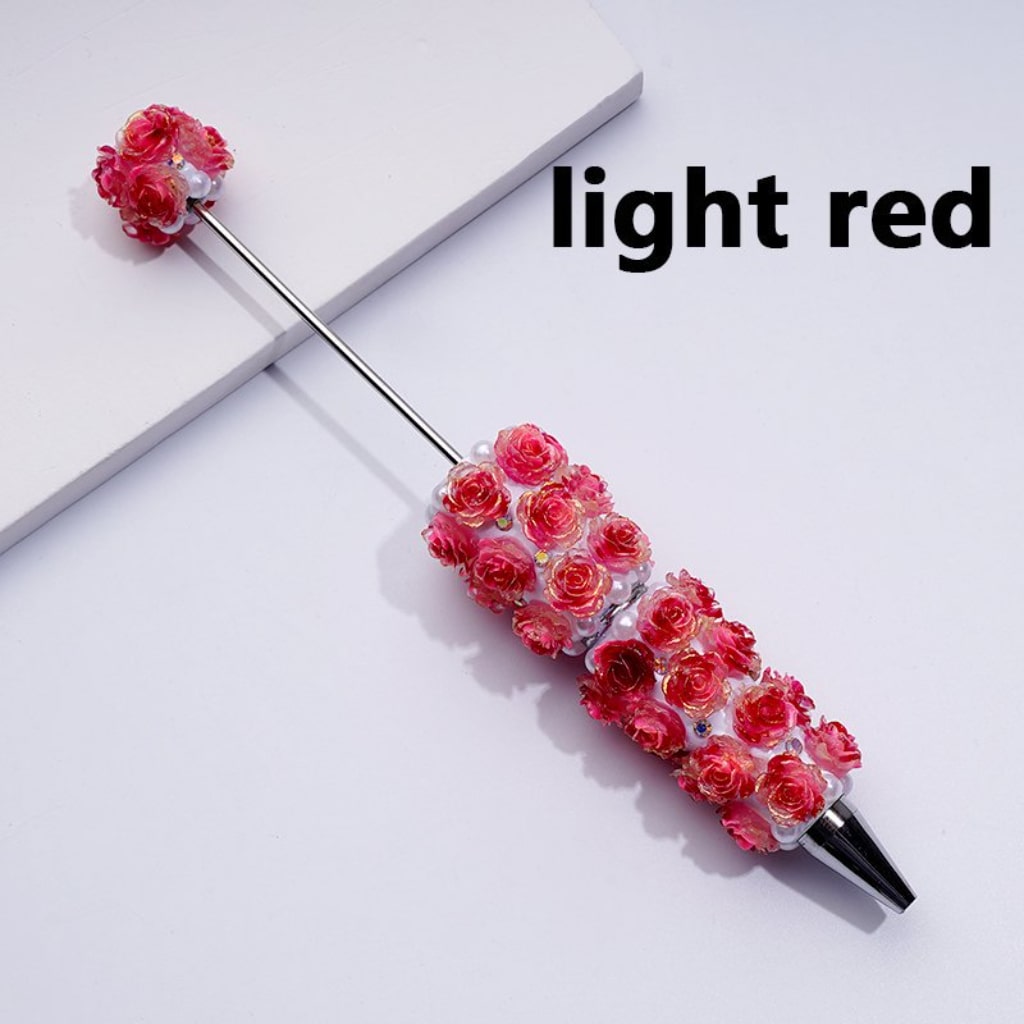 Bling Bling Beadable Clay Pen with Shiny Glitter Colorful Soft Rose Flowers AB Rhinestones White Pearls