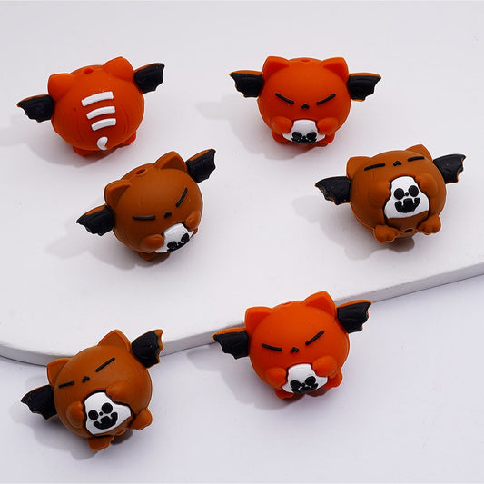 3D Cute Bat Holds Little White Ghost Halloween Silicone Focal Beads