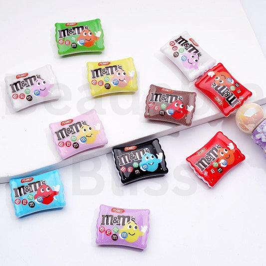 Cute Vivid M Chocolate Beans Candy Acrylic Beads, 26*20MM, Random Mix