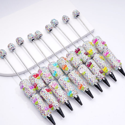Cute Shiny Tulip Flowers with  AB Rhinestones Beadable Clay Pen