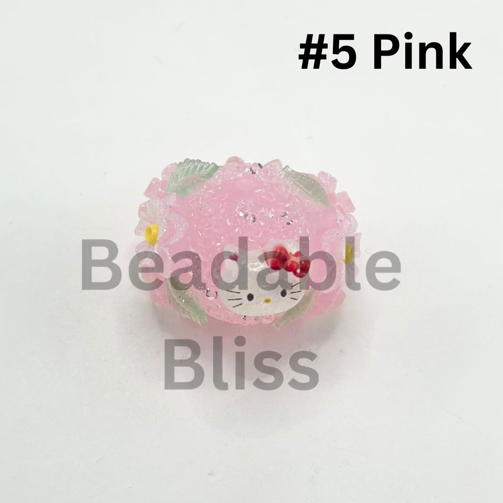 Jelly Color Sugar Acrylic Beads with Luminous Double Layer Flower and Cat Cartoon Bead, 20MM by 27MM