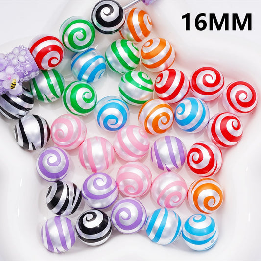 Multi-Color Lolipop Swirl Stripes Shiny Round Pearl Acrylic Beads, 16MM