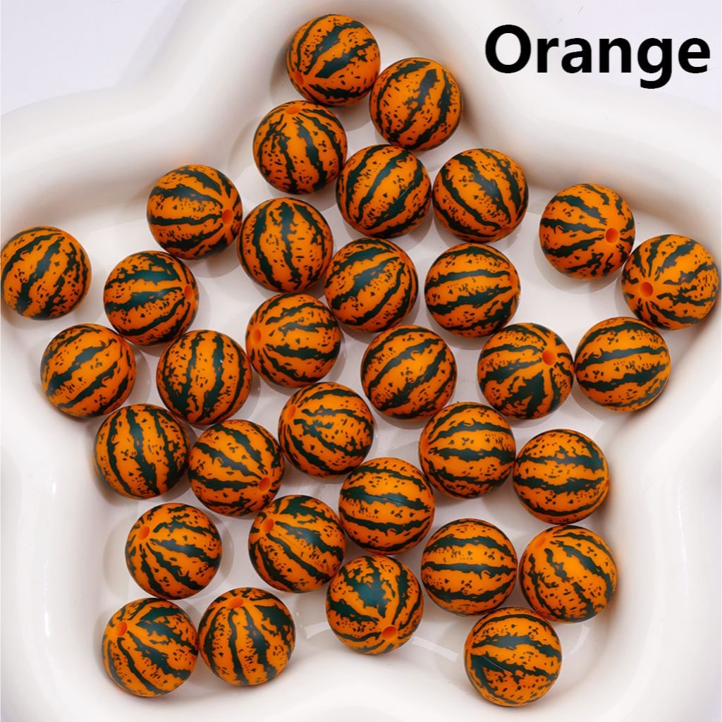 Multi-Color Watermelon Stripes Round Printed Silicone Beads 15MM, Number Z-00281