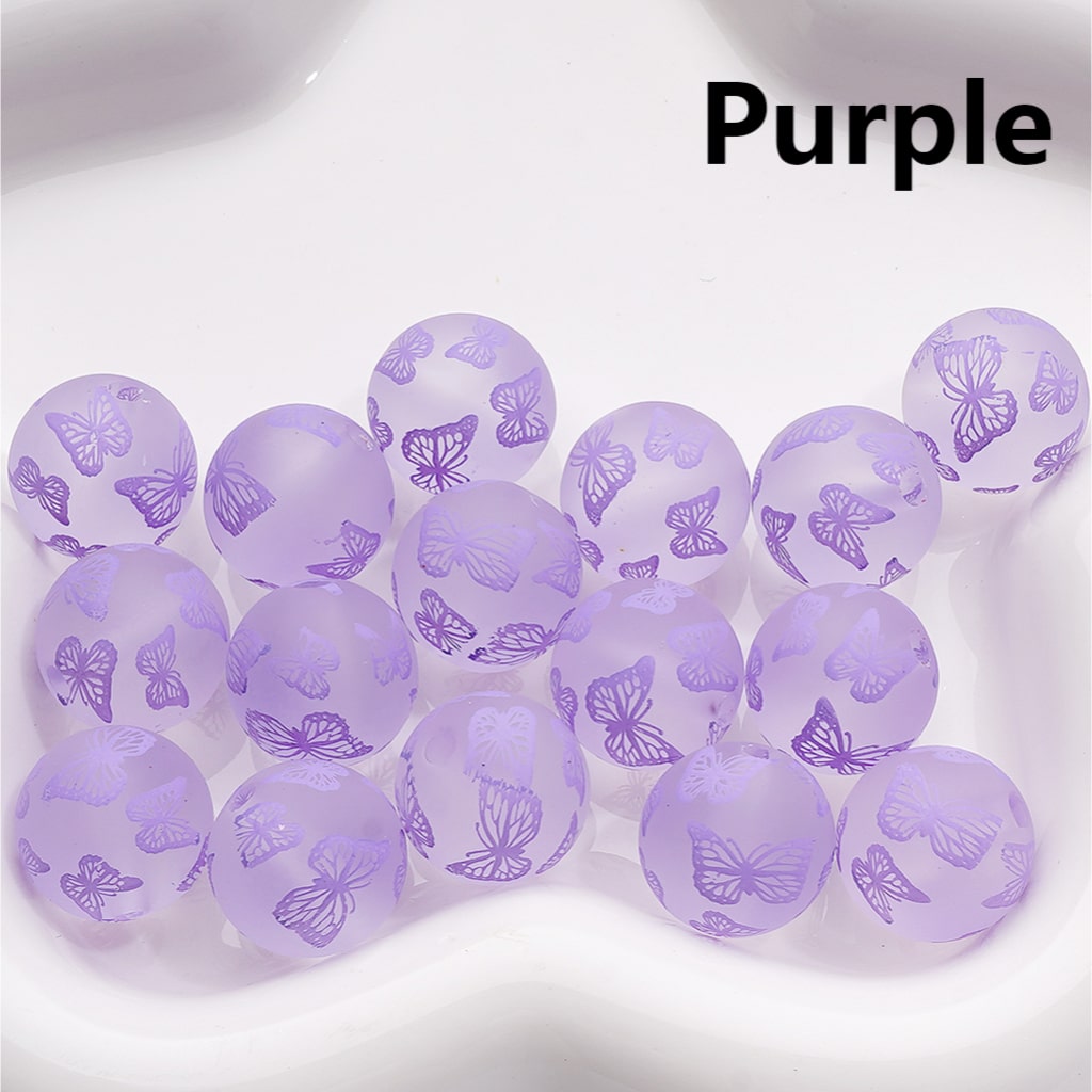 Frosted Multi-Color Cute Butterfly Prints Round Acrylic Beads, 16MM (Single Color is available for 200pcs(Whole Bag))