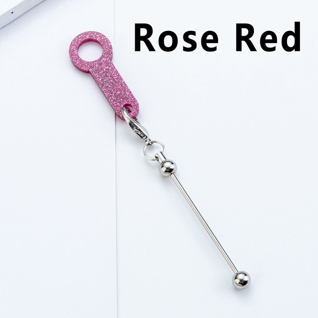 DIY Beadable Silver Metal Bar for Keychain with Carabiner Hook Plastic Long Ring Hoop on Cup's Straw, 120MM