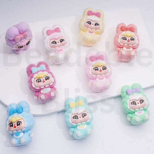 Cute Flocked Babythre Pendant Pen Topper Acrylic Beads Jewelry Accessories, 44*30MM