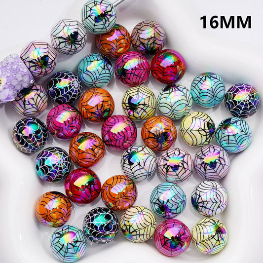 UV Coating Halloween Spider Web Round Acrylic Beads,16MM (Single Color is available for 200pcs(Whole Bag))