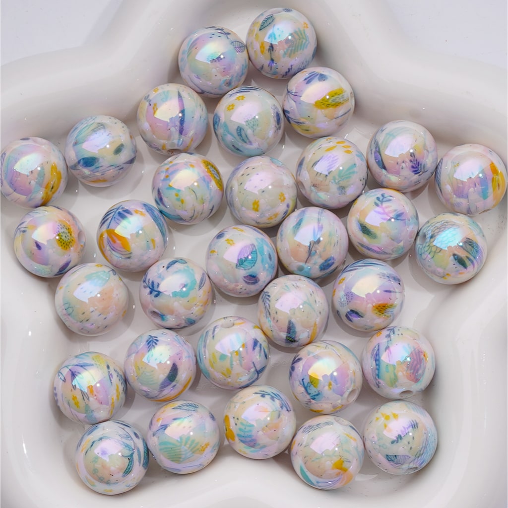 UV Coating Multi-Color Different Flowers Round Acrylic Beads, 16MM (Single Color is available for 200pcs(Whole bag))