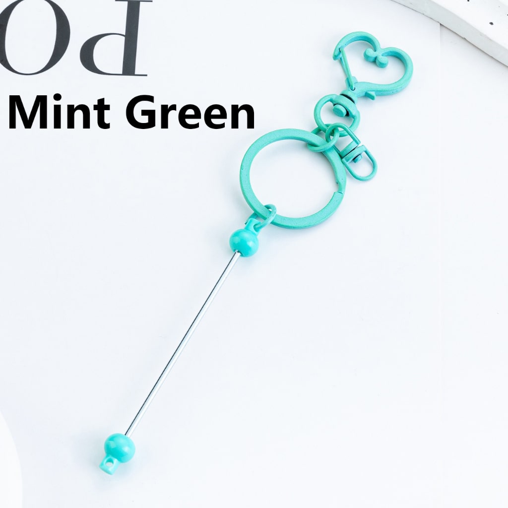 DIY Beadable Metal Keychain with Bar and Heart Shape Clasp in Solid Color, 154MM