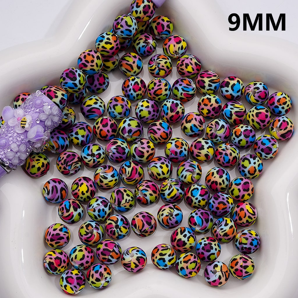Mini Colorful Leopard Printed Silicone Beads 9MM, Number Z-00260