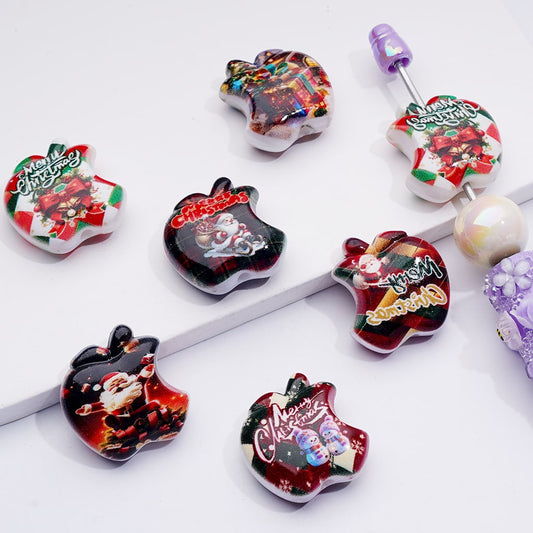 Christmas Series Apple Shape Acrylic Beads, 26*24MM, Random Mix
