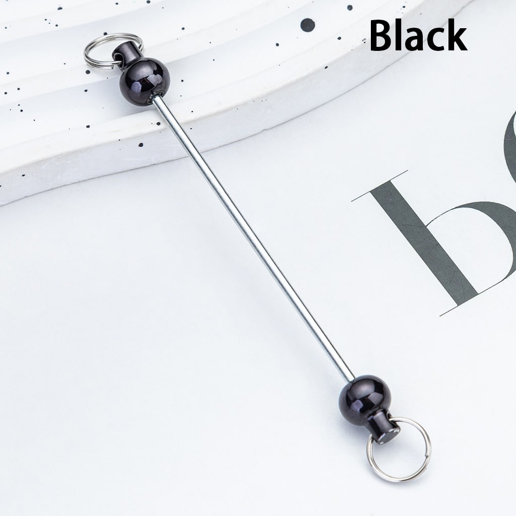 DIY Plastic Beadable Keychain Bars with Round Balls for Keychain Accessories in Metallic Colors, 10 CM