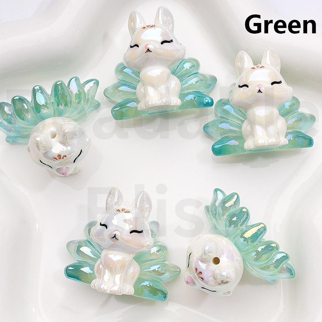 UV Coating Cute Nine-taile Fo Acrylic Beads, 35*30MM