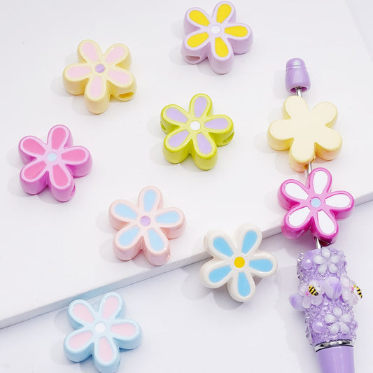 Multi-Color Cute Five-petaled Flowers Acrylic Beads, 24MM, Random Mix