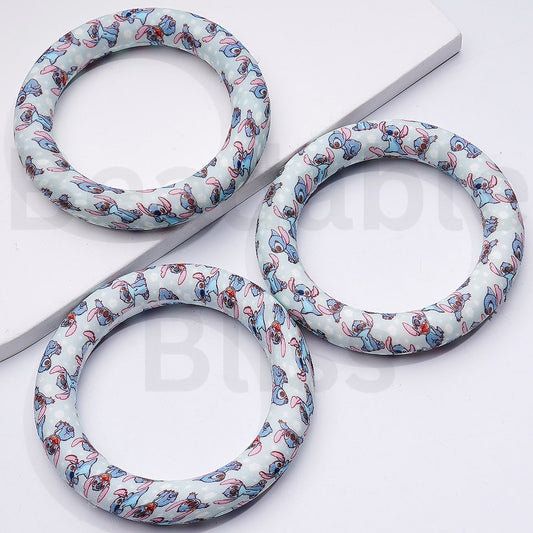 Cute Stitc Disne Prints Silicone Ring Frame Bead Circle Round Soft Car Hanger Charm Loop 65mm